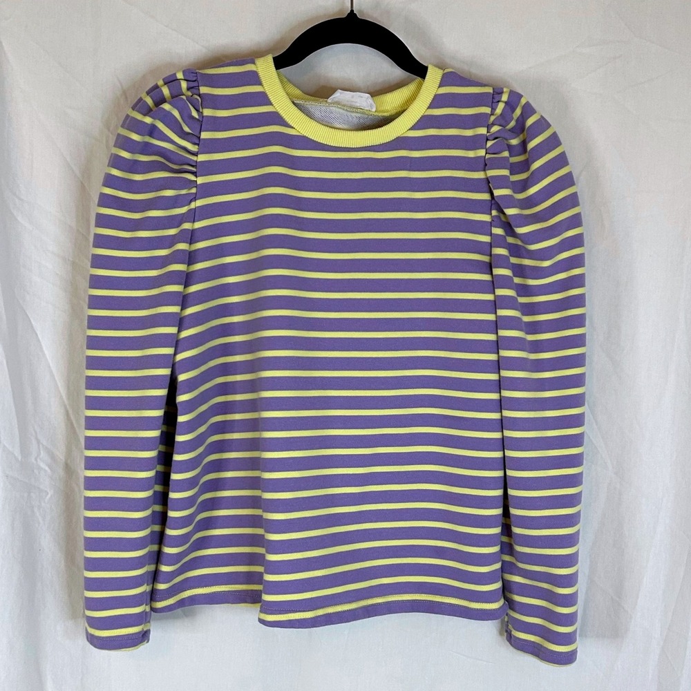 AnnieWear Los Angeles Striped‎ Pullover Top Puff Sleeve Lavender Yellow